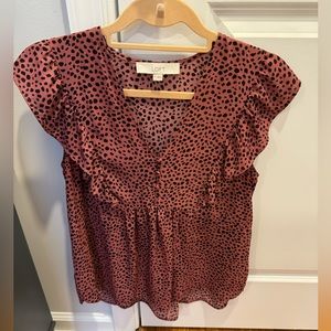 Loft mauve and black dot blouse